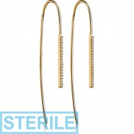 STERILE STERLING SILVER 925 GOLD PVD COATED JEWELLED EARRINGS PAIR