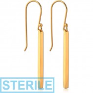 STERILE STERLING SILVER 925 GOLD PVD COATED EARRINGS PAIR - BAR