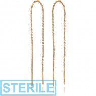 STERILE STERLING SILVER 925 GOLD PVD COATED CHAIN EARRINGS PAIR - HANGING BARS