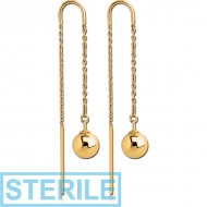 STERILE STERLING SILVER 925 GOLD PVD COATED CHAIN EARRINGS PAIR - BALL