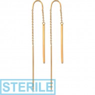 STERILE STERLING SILVER 925 GOLD PVD COATED CHAIN EARRINGS PAIR - HANGING BARS