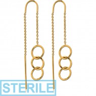 STERILE STERLING SILVER 925 GOLD PVD COATED CHAIN EARRINGS PAIR - HOOPS
