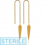 STERILE STERLING SILVER 925 GOLD PVD COATED CHAIN EARRINGS PAIR - ARROW HEAD