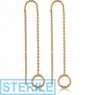 STERILE STERLING SILVER 925 GOLD PVD COATED CHAIN EARRINGS PAIR - HOOP
