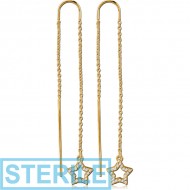 STERILE STERLING SILVER 925 GOLD PVD COATED CHAIN JEWELLED EARRINGS PAIR - STAR