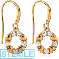 STERILE STERLING SILVER 925 GOLD PVD COATED JEWELLED EARRINGS PAIR - HEARTS