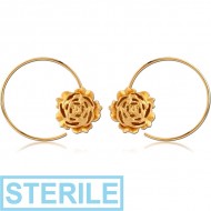STERILE STERLING SILVER 925 GOLD PVD COATED EARRINGS PAIR - ROSE