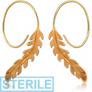 STERILE STERLING SILVER 925 GOLD PVD COATED EARRINGS PAIR - LEAF