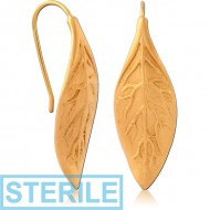 STERILE STERLING SILVER 925 GOLD PVD COATED EARRINGS PAIR - LEAF