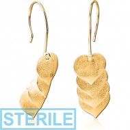 STERILE STERLING SILVER 925 GOLD PVD COATED EARRINGS MATT FINISH PAIR - HEARTS