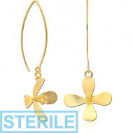 STERILE STERLING SILVER 925 GOLD PVD COATED MATT FINISH EARRINGS PAIR - FLOWER