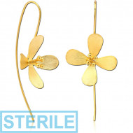 STERILE STERLING SILVER 925 GOLD PVD COATED MATT FINISH EARRINGS PAIR - FLOWER
