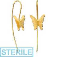 STERILE STERLING SILVER 925 GOLD PVD COATED MATT FINISH EARRINGS PAIR - BUTTERFLY