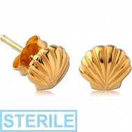 STERILE STERLING SILVER 925 GOLD PVD COATED EAR STUDS PAIR - SEA SHELL