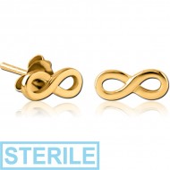 STERILE STERLING SILVER 925 GOLD PVD COATED EAR STUDS PAIR - INFINITY