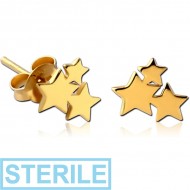 STERILE STERLING SILVER 925 GOLD PVD COATED EAR STUDS PAIR - STARS
