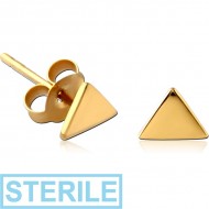 STERILE STERLING SILVER 925 GOLD PVD COATED EAR STUDS PAIR - TRIANGLE