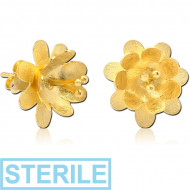 STERILE STERLING SILVER 925 GOLD PVD COATED DEAR STUDS PAIR - FLOWER