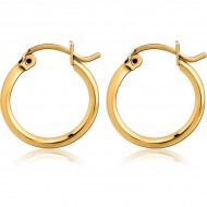 STERILE GOLD PVD COATED SURGICAL STEEL ROUND WIRE EAR HOOPS PAIR