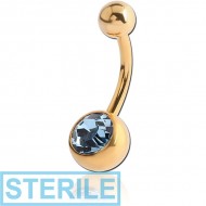 STERILE GOLD PVD COATED TITANIUM SWAROVSKI CRYSTAL JEWELLED NAVEL BANANA PIERCING