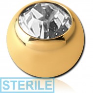 STERILE GOLD PVD COATED TITANIUM SWAROVSKI CRYSTAL JEWELLED BALLS PIERCING