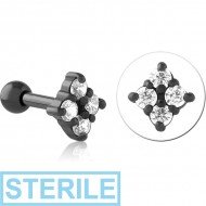 STERILE HEMETITE PVD COATED SURGICAL STEEL JEWELLED TRAGUS MICRO BARBELL - RHOMBUS