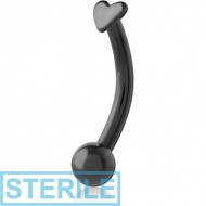 STERILE HEMETITE PVD COATED SURGICAL STEEL HEART FANCY CURVED MICRO BARBELL