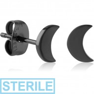 STERILE HEMETITE PVD COATED SURGICAL STEEL EAR STUDS PAIR - CRESCENT