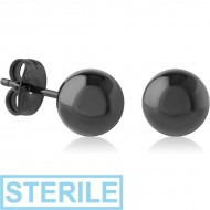 STERILE HEMETITE PVD COATED SURGICAL STEEL EAR STUDS PAIR - 8MM BALL