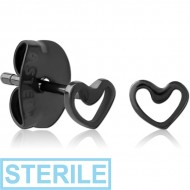 STERILE HEMETITE PVD COATED SURGICAL STEEL EAR STUDS PAIR - HEART
