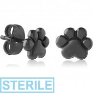 STERILE HEMETITE PVD COATED SURGICAL STEEL EAR STUDS PAIR - PAW
