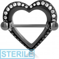 STERILE HEMETITE PVD COATED SURGICAL STEEL JEWELLED NIPPLE SHILED - HEART