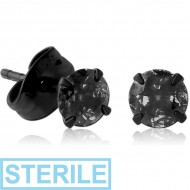 STERILE HEMETITE PVD COATED SURGICAL STEEL ROUND PRONG SET JEWELLED EAR STUDS PAIR PIERCING