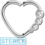 STERILE SURGICAL STEEL VALUE JEWELLED HEART OPEN SEAMLESS RING - LEFT PIERCING
