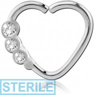 STERILE SURGICAL STEEL VALUE JEWELLED HEART OPEN SEAMLESS RING - RIGHT PIERCING