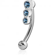 STERLING SILVER 925 TRIPLE JEWELLED HINGE CURVED MICRO BARBELL PIERCING