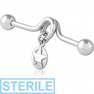 STERILE SURGICAL STEEL INDUSTRIAL BARBELL - STAR PIERCING