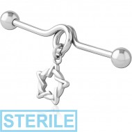 STERILE SURGICAL STEEL INDUSTRIAL BARBELL - STAR PIERCING