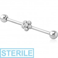 STERILE SURGICAL STEEL INDUSTRIAL BARBELL WITH ADJUSTABLE SLIDING CHARM- FLOWER PIERCING