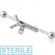 STERILE SURGICAL STEEL INDUSTRIAL BARBELL WITH ADJUSTABLE SLIDING CHARM PIERCING