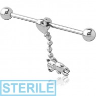 STERILE SURGICAL STEEL INDUSTRIAL BARBELL WITH ADJUSTABLE SLIDING CHARM- BEAR PIERCING