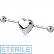 STERILE SURGICAL STEEL INDUSTRIAL BARBELL - HEART PIERCING