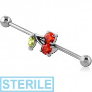 STERILE SURGICAL STEEL INDUSTRIAL BARBELL - CHERRY PIERCING