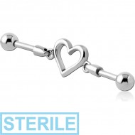 STERILE SURGICAL STEEL INDUSTRIAL BARBELL CHARM - HEART PIERCING