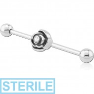 STERILE SURGICAL STEEL INDUSTRIAL BARBELL WITH FLOWER PIERCING