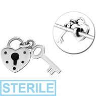 STERILE SURGICAL STEEL ADJUSTABLE SLIDING CHARM FOR INDUSTRIAL BARBELL - LOCK AND KEY PIERCING