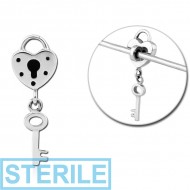 STERILE SURGICAL STEEL ADJUSTABLE SLIDING CHARM FOR INDUSTRIAL BARBELL - LOCK AND KEY PIERCING
