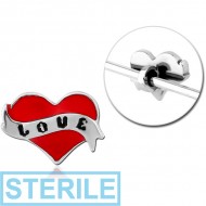 STERILE SURGICAL STEEL ADJUSTABLE SLIDING CHARM FOR INDUSTRIAL BARBELL - LOVE PIERCING