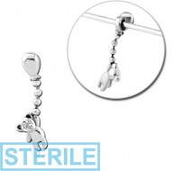 STERILE SURGICAL STEEL ADJUSTABLE SLIDING CHARM FOR INDUSTRIAL BARBELL - BEAR PIERCING