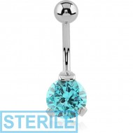 STERILE SURGICAL STEEL INTERNALLY THREADED PRONG SET JEWELLED NAVEL BANANA PIERCING